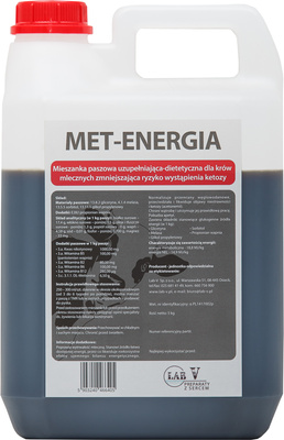 LAB-V Met-Energia - Mieszanka Paszowa Uzupełniająco-Dietetyczna Dla Krów Mlecznych Zmniejszająca Ryzyko Wystąpienia Ketozy 5kg